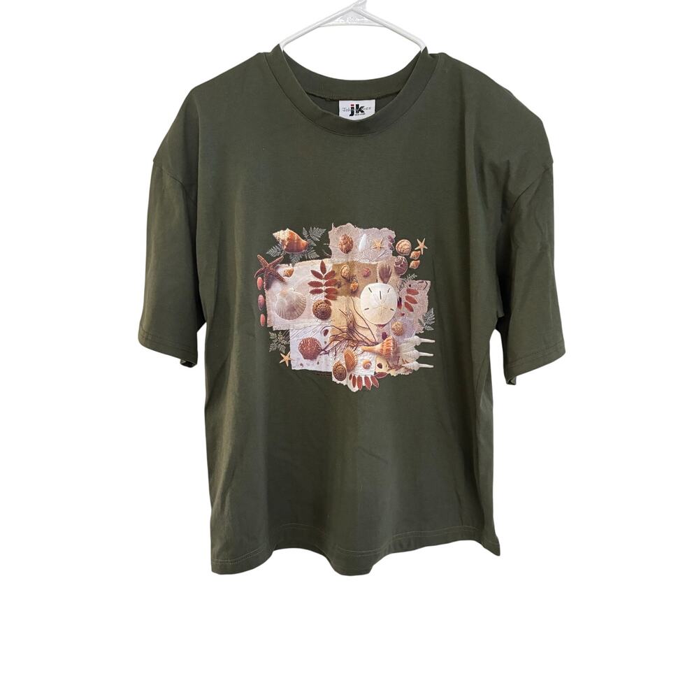 Vintage Women’s Green Collage Shirt With Built In Shoulder Pads Size Large